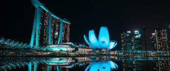 Marina Bay Sands, Singapore, night Wallpaper 2560x1080