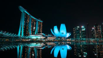 Обои 1280x720 Marina Bay Sands, Сингапур, ночь