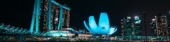 Обои 1590x400 Marina Bay Sands, Сингапур, ночь