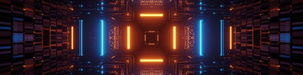 neon, symmetry, abstraction Wallpaper 1590x400