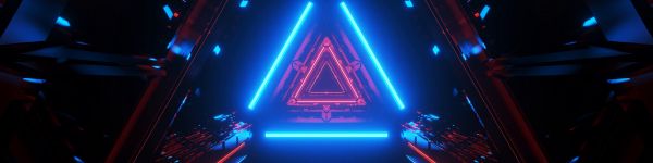 neon, symmetry, abstraction, triangle Wallpaper 1590x400