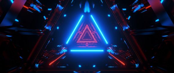neon, symmetry, abstraction, triangle Wallpaper 3440x1440