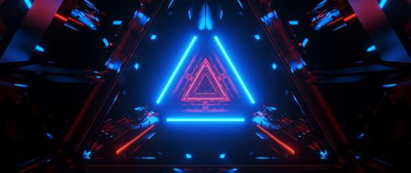 neon, symmetry, abstraction, triangle Wallpaper 2560x1080