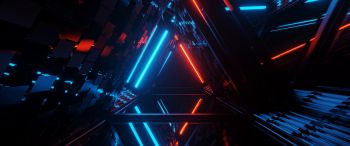 neon, symmetry, abstraction, triangle Wallpaper 3440x1440