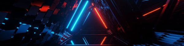 neon, symmetry, abstraction, triangle Wallpaper 1590x400