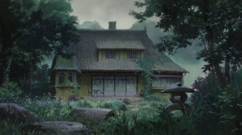 drawing, house in the forest, dark, gloomy Wallpaper 1600x900