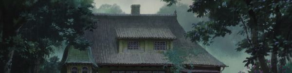 drawing, house in the forest, dark, gloomy Wallpaper 1590x400