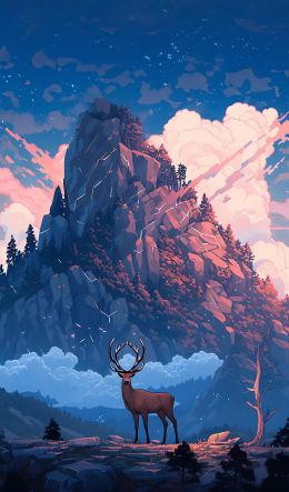 deer, mountain, landscape Wallpaper 600x1024