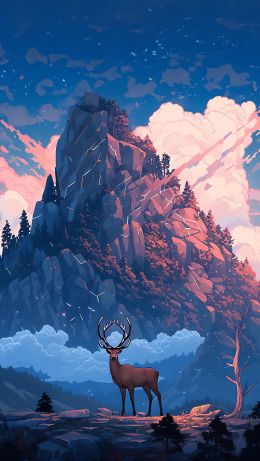 deer, mountain, landscape Wallpaper 640x1136