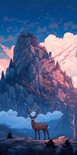 deer, mountain, landscape Wallpaper 720x1440