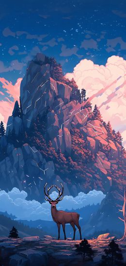 deer, mountain, landscape Wallpaper 720x1520