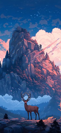 deer, mountain, landscape Wallpaper 828x1792