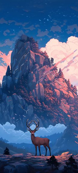 deer, mountain, landscape Wallpaper 720x1600