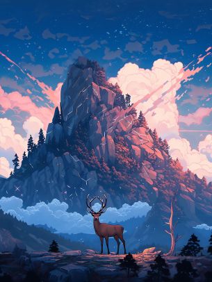 deer, mountain, landscape Wallpaper 1536x2048