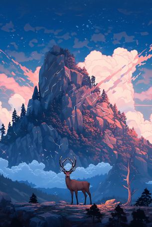 deer, mountain, landscape Wallpaper 640x960