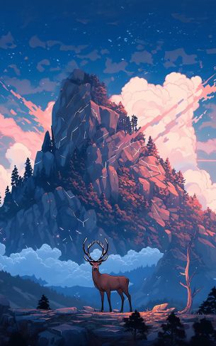 deer, mountain, landscape Wallpaper 1200x1920