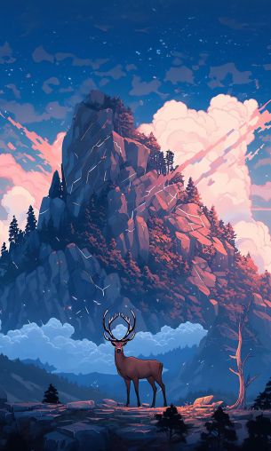 deer, mountain, landscape Wallpaper 1200x2000