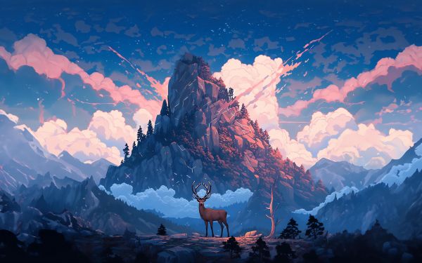 deer, mountain, landscape Wallpaper 2560x1600