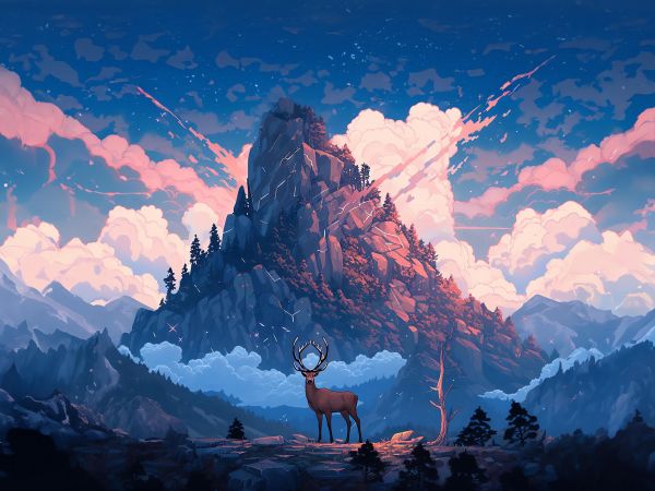 deer, mountain, landscape Wallpaper 800x600