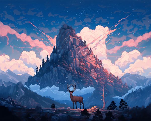 deer, mountain, landscape Wallpaper 1280x1024