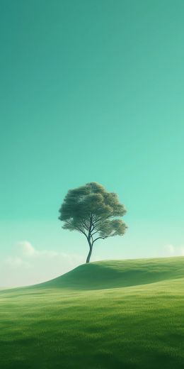 lonely tree, landscape, green Wallpaper 720x1440