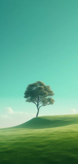 lonely tree, landscape, green Wallpaper 720x1520