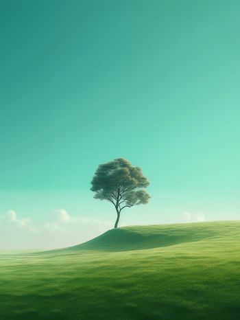 Обои 1536x2048 одинокое дерево, пейзаж, зеленый