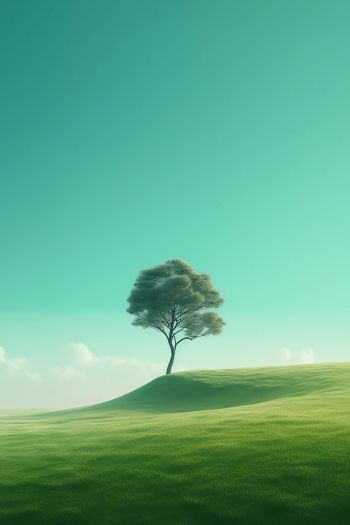 Обои 640x960 одинокое дерево, пейзаж, зеленый
