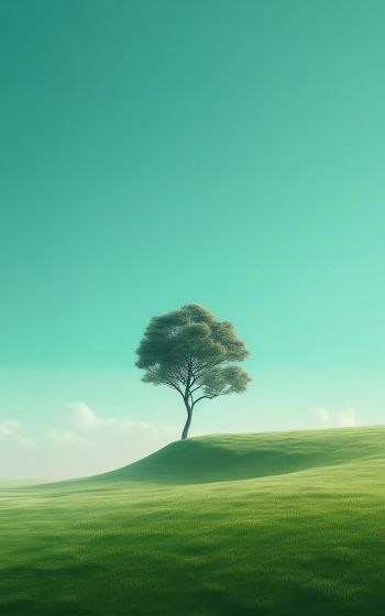 Обои 1200x1920 одинокое дерево, пейзаж, зеленый