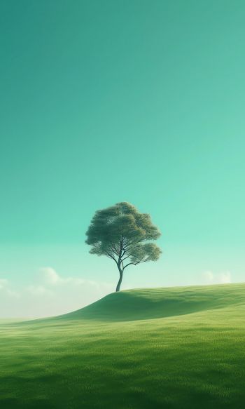 Обои 1200x2000 одинокое дерево, пейзаж, зеленый