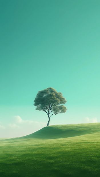 Обои 640x1136 одинокое дерево, пейзаж, зеленый