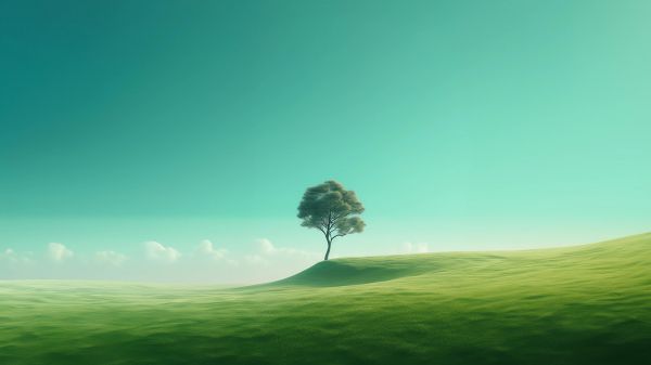 lonely tree, landscape, green Wallpaper 2048x1152