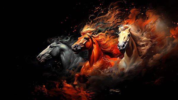three horses, on a black background Wallpaper 1280x720