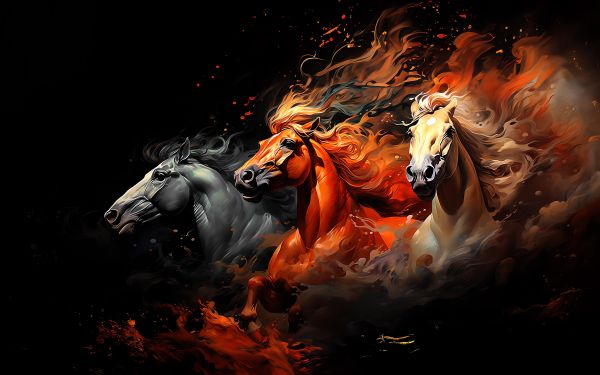 three horses, on a black background Wallpaper 2560x1600