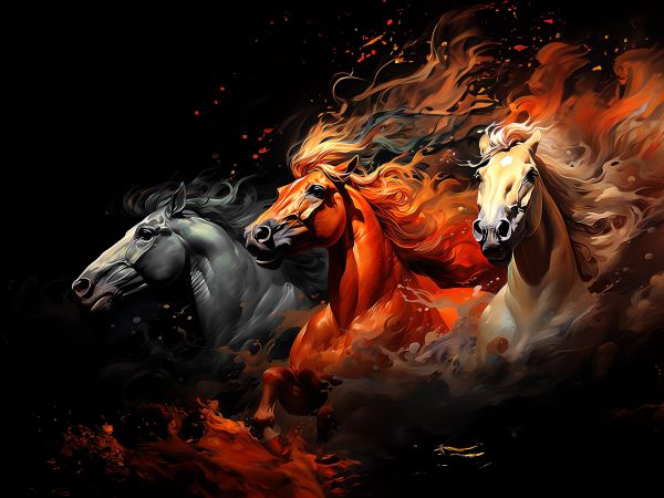 three horses, on a black background Wallpaper 800x600