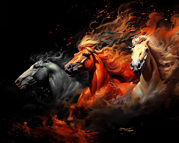 three horses, on a black background Wallpaper 1280x1024