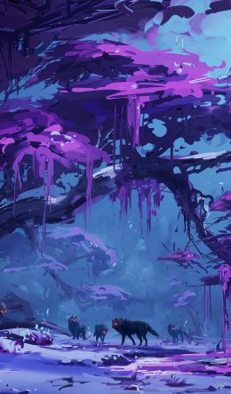 purple, forest, fantasy Wallpaper 600x1024