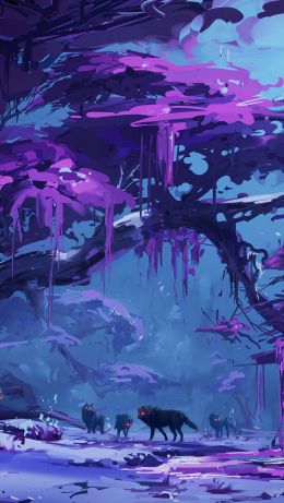 purple, forest, fantasy Wallpaper 640x1136