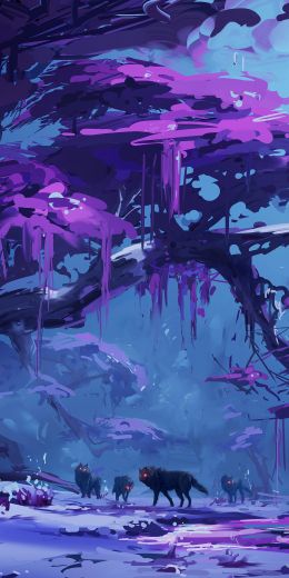 purple, forest, fantasy Wallpaper 720x1440