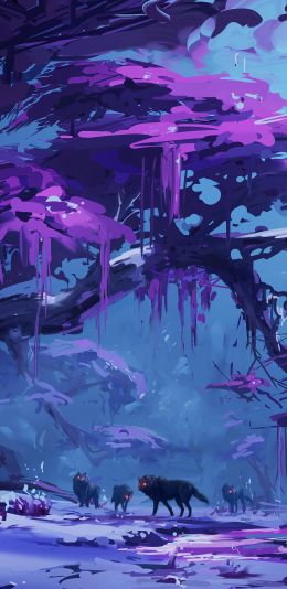 purple, forest, fantasy Wallpaper 1080x2220