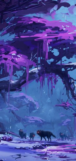 purple, forest, fantasy Wallpaper 720x1520