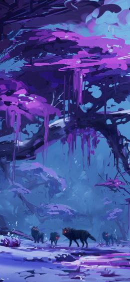 Обои 828x1792 фиолетовый, лес, фантастика