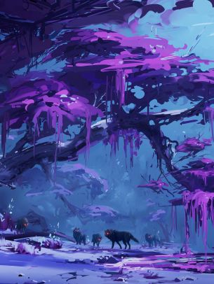 purple, forest, fantasy Wallpaper 1536x2048