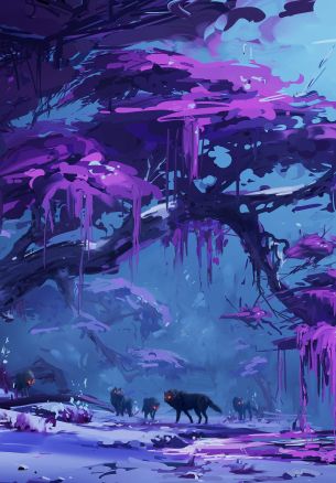 purple, forest, fantasy Wallpaper 1640x2360