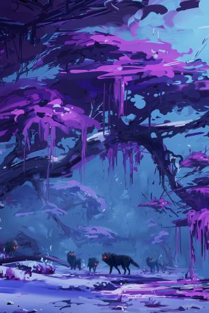 purple, forest, fantasy Wallpaper 640x960