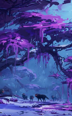 purple, forest, fantasy Wallpaper 1200x1920