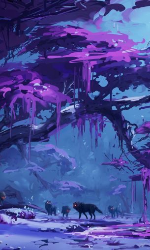 purple, forest, fantasy Wallpaper 1200x2000