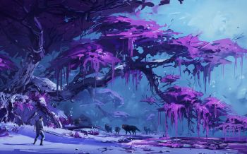 Обои 2560x1600 фиолетовый, лес, фантастика