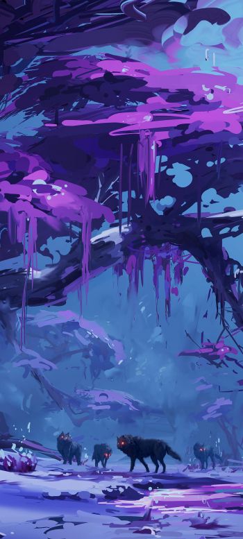 Обои 720x1600 фиолетовый, лес, фантастика