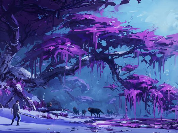 purple, forest, fantasy Wallpaper 800x600